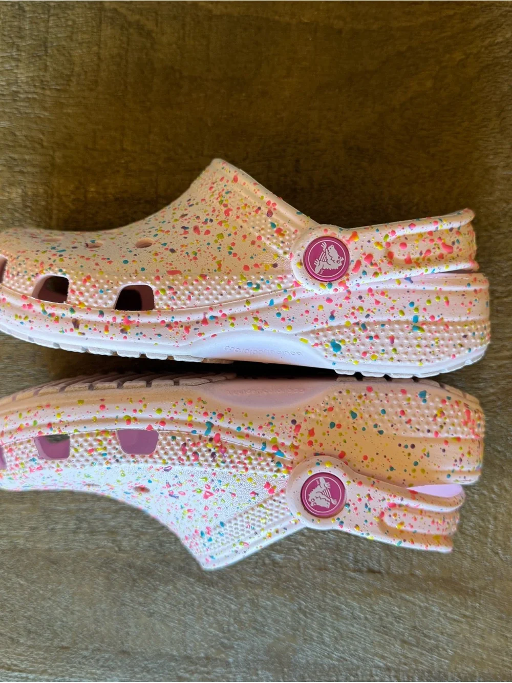 Crocs Splatter Paint Pink Clogs – Kids Size 1 – Gently Used